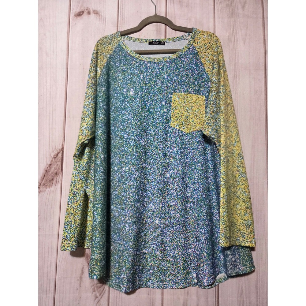 Lily by Firmiana 3XL Multicolored Speckled Print Long Sleeve Pocket Tunic Top